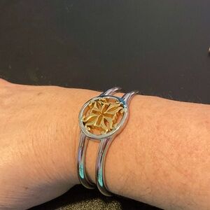 Rustic Cuff silver bracelet with gold medallion